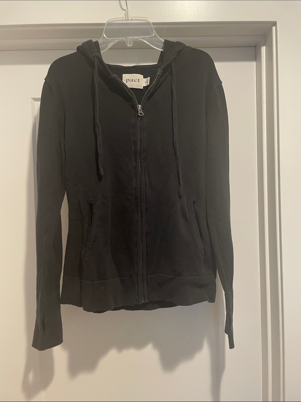 Pact Black Full-Zip Hoodie with Hood, Pockets and thumb holes